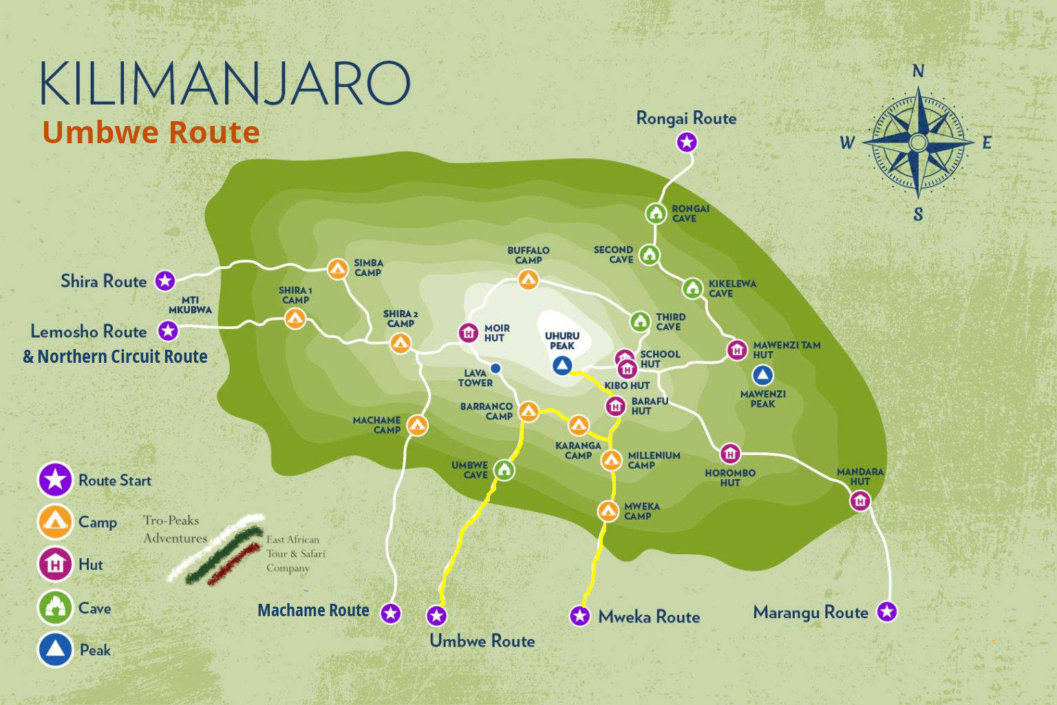 Tro-Peaks Umbwe Route Map